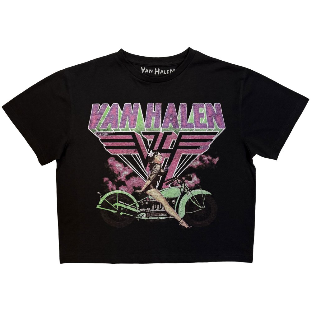 Van Halen - Neon Retro Pin Up Rider Crop top - Black